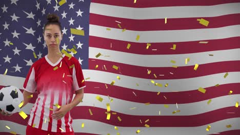 Animation-of-biracial-female-soccer-player-over-flag-of-usa