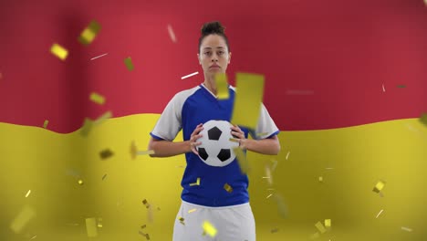 Animation-of-biracial-female-soccer-player-over-national-flag