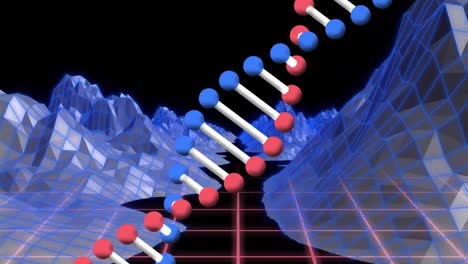 Animation-of-dna-strand-over-digital-mountains
