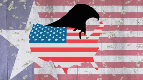 Animación-De-País-Coloreada-Con-Bandera-De-Estados-Unidos-Sobre-águila-Y-Billetes.