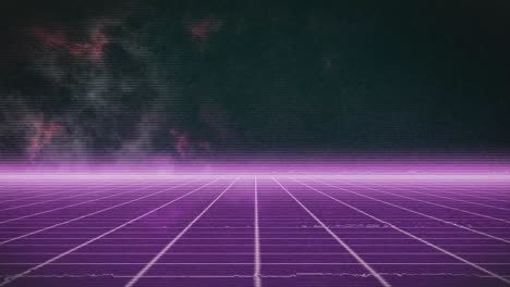 Animation-of-purple-grid-network-against-textured-green-background