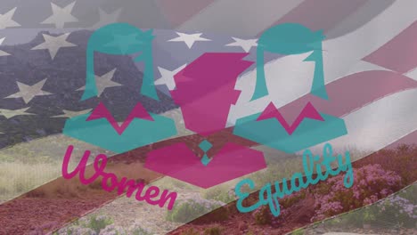 Animation-of-women-equality-text-over-flag-of-usa