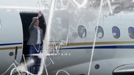 Animation-of-data-processing-over-caucasian-businessman-in-plane