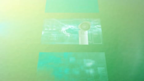 Animation-Mehrerer-Bildschirme-Mit-Datenverarbeitung-Vor-Grünem-Und-Gelbem-Farbverlaufshintergrund