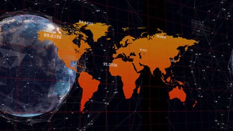Animación-Del-Globo-Y-El-Mapa-Mundial-Sobre-Procesamiento-De-Datos