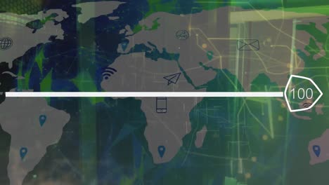 Animation-Des-Netzwerks-Von-Verbindungen-über-Weltkarte-Und-Datenverarbeitung