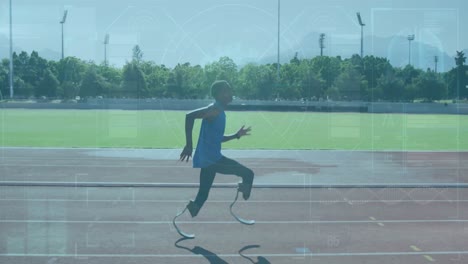 Animation-of-data-processing-over-disabled-african-american-male-runner