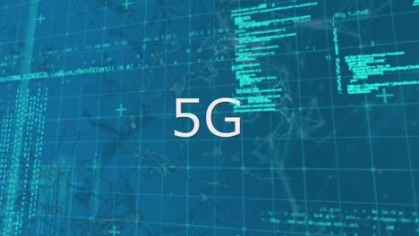 Animation-of-5g-text-over-data-processing-on-blue-background
