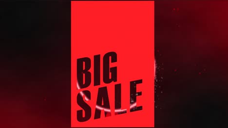 Animation-of-big-sale-text-banner-against-red-spots-floating-on-red-background