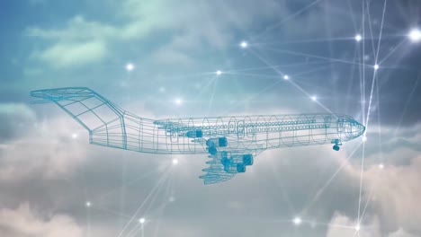 Animation-Eines-Netzwerks-Von-Verbindungen-über-Flugzeug-Und-Wolken