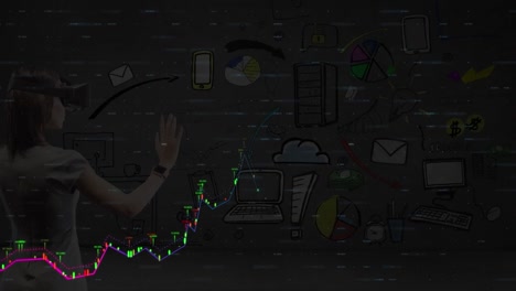 Animation-Der-Finanzdatenverarbeitung-Mit-Statistiken-über-Digitale-Geschäftssymbole
