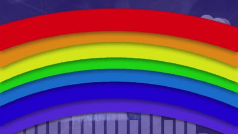 Animation-Des-Regenbogeneffekts-über-Der-Statistischen-Datenverarbeitung-Vor-Violettem-Hintergrund