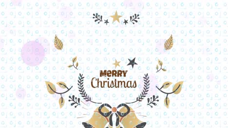 Animation-of-shapes-over-merry-christmas-text-with-decorations-on-white-background