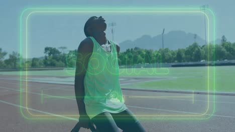 Animation-Von-Sozialem-Text-über-Einem-Behinderten-Afroamerikanischen-Männlichen-Läufer