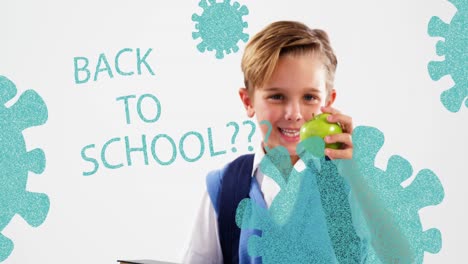 Animation-of-back-to-school-text-over-virus-cells-over-caucasian-schoolboy