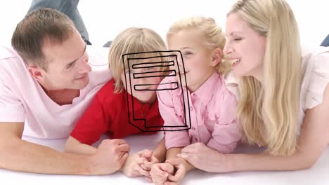Animation-of-notebook-icon-over-caucasian-family