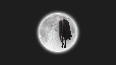 Animación-Del-Aterrador-Fantasma-De-Halloween-Sobre-La-Luna-Llena-Y-El-Cielo-Negro.