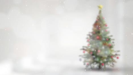 Animation-Von-Schneefall-Und-Feuerwerk-über-Dem-Weihnachtsbaum-In-Der-Winterlandschaft