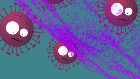 Animation-Von-Covid-19-Zellen-Und-Violettem-Netz-Auf-Blauem-Hintergrund