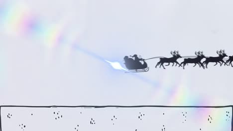 Animation-Des-Weihnachtsmanns-Im-Schlitten-Zu-Weihnachten-über-Lichtpunkten