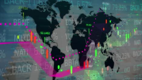 Animation-Von-Statistiken-Und-Finanzdatenverarbeitung-Auf-Einer-Weltkarte