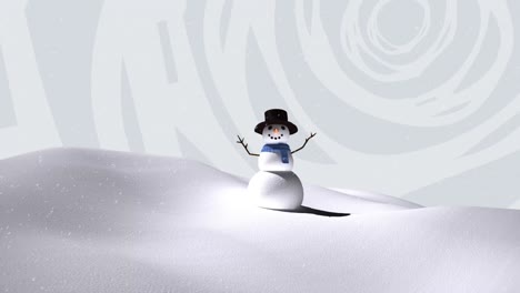 Animation-Von-Schnee,-Der-über-Einen-Schneemann-In-Einer-Winterlandschaft-Vor-Grauem-Hintergrund-Fällt