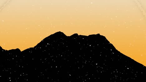 Animation-of-falling-snow-over-mountains-on-yellow-background