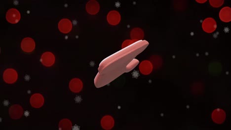 Animation-Von-Lebkuchenplätzchen-Mit-Weihnachtsmannmütze-über-Flackernden-Roten-Weihnachtslichtern