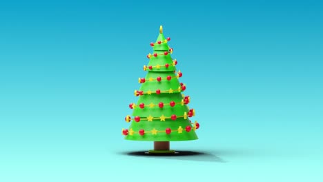 Animation-of-christmas-tree-spinning-on-blue-background