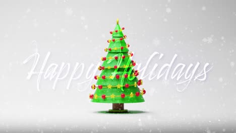 Animation-of-christmas-tree-over-happy-holidays-text