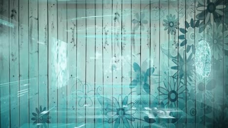 Animation-of-falling-blue-flowers-over-screens-tunel