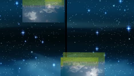Animation-Von-Sternen-Und-Landschaft-Auf-Schwarzem-Hintergrund