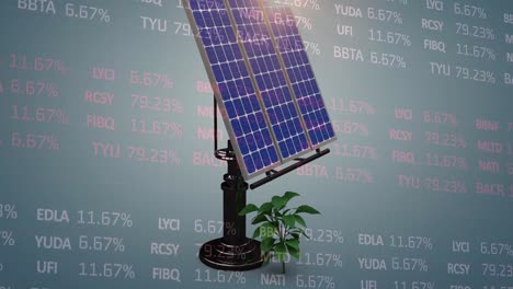 Animation-of-solar-panel-and-plant-over-moving-trading-board