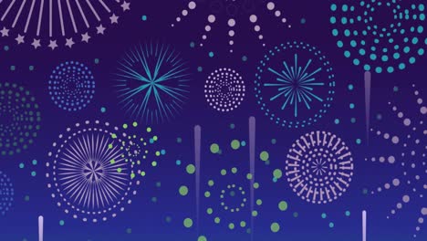 Animation-of-fireworks-over-cityscape-and-shapes