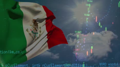 Animation-of-data-processing-over-flag-of-mexico