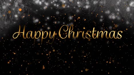 Animation-of-snow-falling-and-light-spots-over-happy-christmas-text-on-black-background