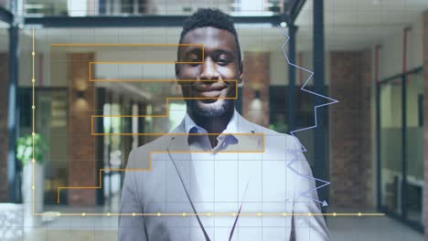 Animation-Der-Datenverarbeitung-über-Einem-Lächelnden-Afroamerikanischen-Geschäftsmann