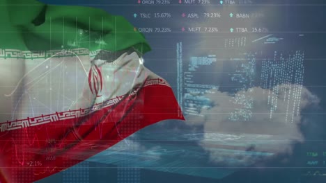 Animation-of-data-processing-over-flag-of-iran