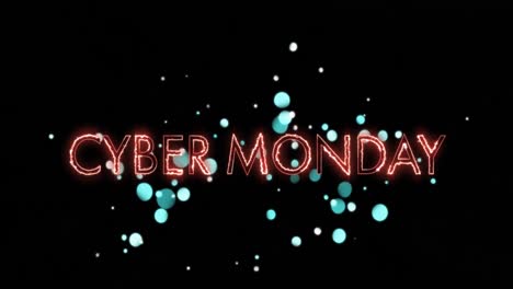 Animation-of-cyber-monday-text-over-falling-blue-dots-on-dark-background