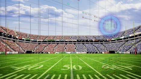 Animation-of-financial-data-processing-and-scope-scanning-over-stadium