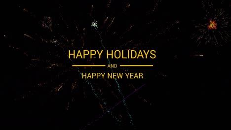 Animation-of-happy-holidays-text-over-fireworks