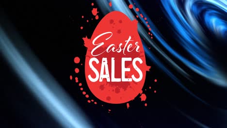 Animation-of-easter-sales-text-in-egg-with-red-splash-against-blue-abstract-background