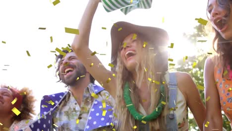 Animation-of-confetti-falling-over-diverse-people-at-party