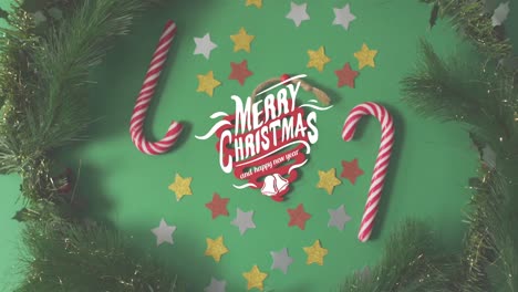 Animation-of-merry-christmas-text-over-candy-canes