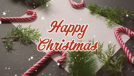Animation-of-happy-christmas-text-over-decorations