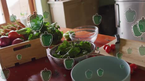 Animation-of-pepper-icons-over-vegetables-in-bowls