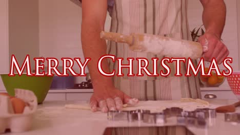 Animation-of-merry-christmas-text-over-caucasian-man-baking