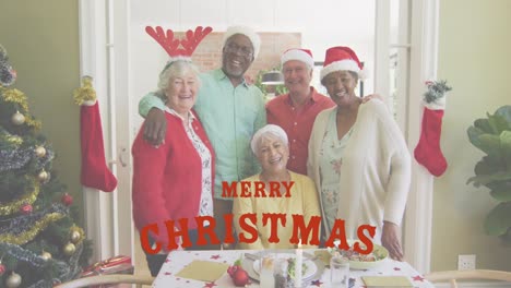 Animation-of-merry-christmas-text-over-senior-diverse-friends-smiling