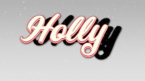 Animation-of-snow-falling-over-holly-text-on-grey-background