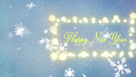 Animation-of-happy-new-year-text-over-snowflakes-on-blue-background